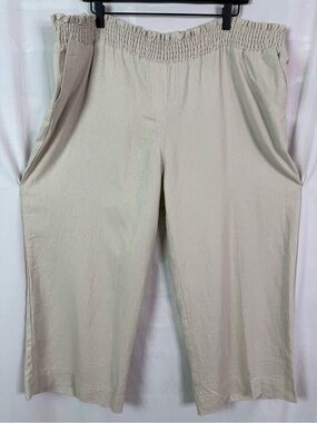 Land N Sea Oatmeal Khaki Linen Pants Elastic Waist 2XL NEW NWT